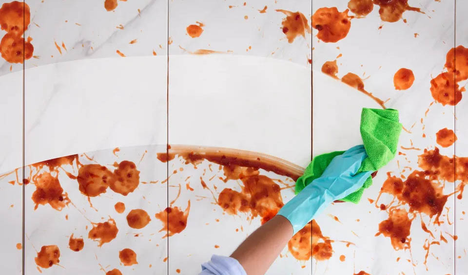 cách làm sạch vết dầu mỡ bám lâu ngày trên ốp gạch tường nhà bếp